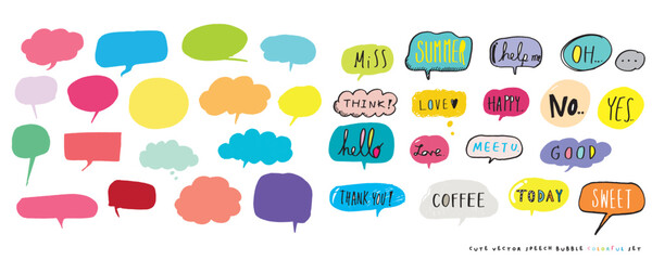 Obraz premium Cute vector speech bubble colorful set,Hand drawn set of speech bubbles with handwritten for book ,card, business, poster design. Vector illustration design for fashion fabrics, textile graphics
