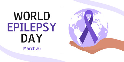 World Epilepsy Day. Purple Day. March 26. Epilepsy awareness month. Horizontal banner, card, poster, flyer, presentation. 