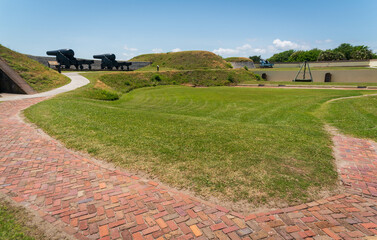 Fort Moultrie, small fortifications and ammunitions bunkers that run along the coast of Sullivan's Island, South Carolina