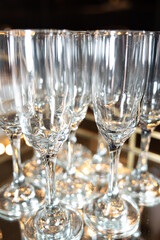 Champagne glass at a wedding, ready for a champagne tower