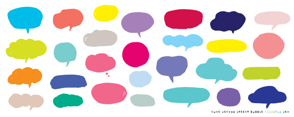 Cute vector speech bubble colorful set,Hand drawn set of speech bubbles with handwritten for book ,card, business, poster design. Vector illustration design for fashion fabrics, textile graphics