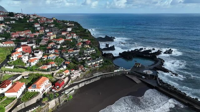 clifs and natural pools of Seixal from aerial view
