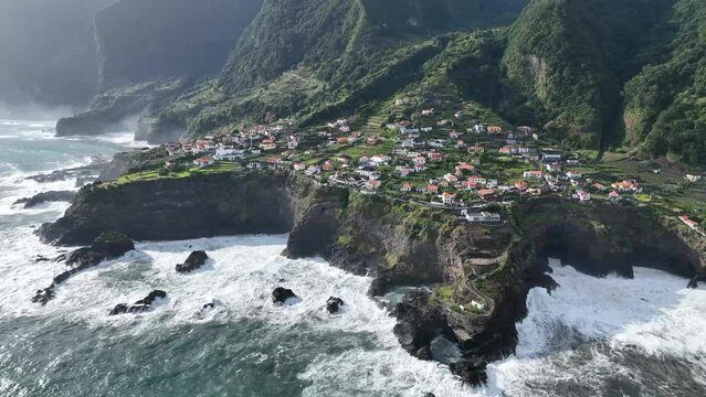clifs and natural pools of Seixal from aerial view