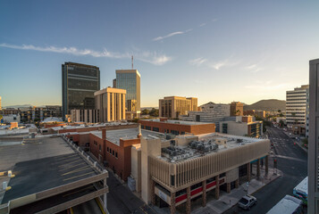 Downtown Tucson, Arizona skyline at sunset