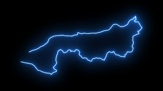 Yalova map animation in Turkey with a glowing neon effect
