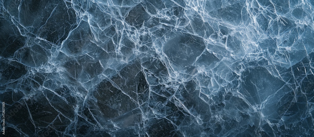 Poster frosty ice texture with cracks - a stunning pattern of frosty ice cracks creates a mesmerizing textu
