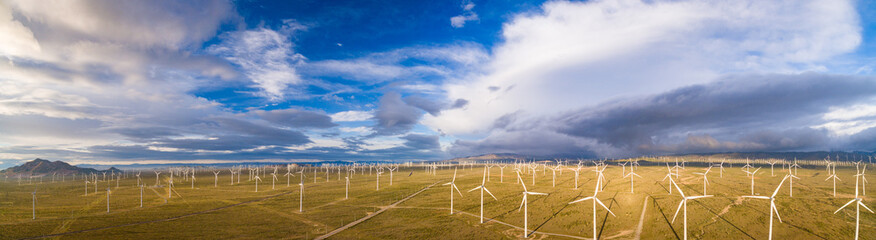 Fototapeta premium Windmills, Sustainable Energy, Mojave California, Drone Aerial Shots