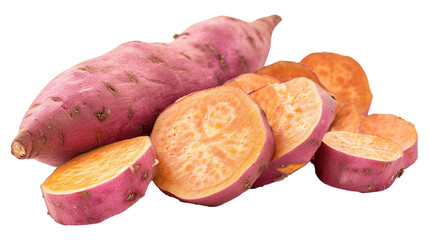 Sweet potato and slices on transparent background