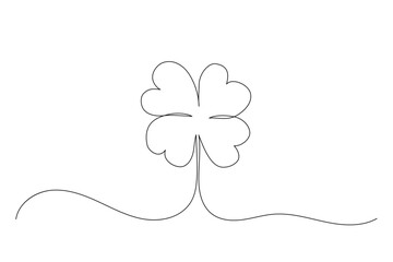 Clover celtic lucky symbol continuous line art traditional decorative leaf isolated on white. Patrick day holiday.