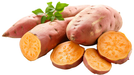 Sweet potato and slices on transparent background