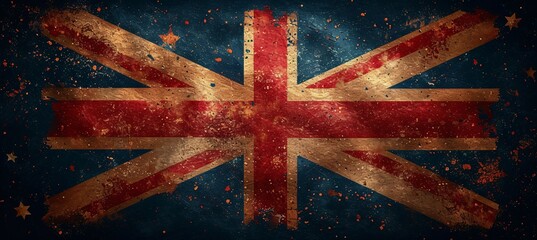 British Flag with Orange Stars and Gold Leaf Design Generative AI - obrazy, fototapety, plakaty