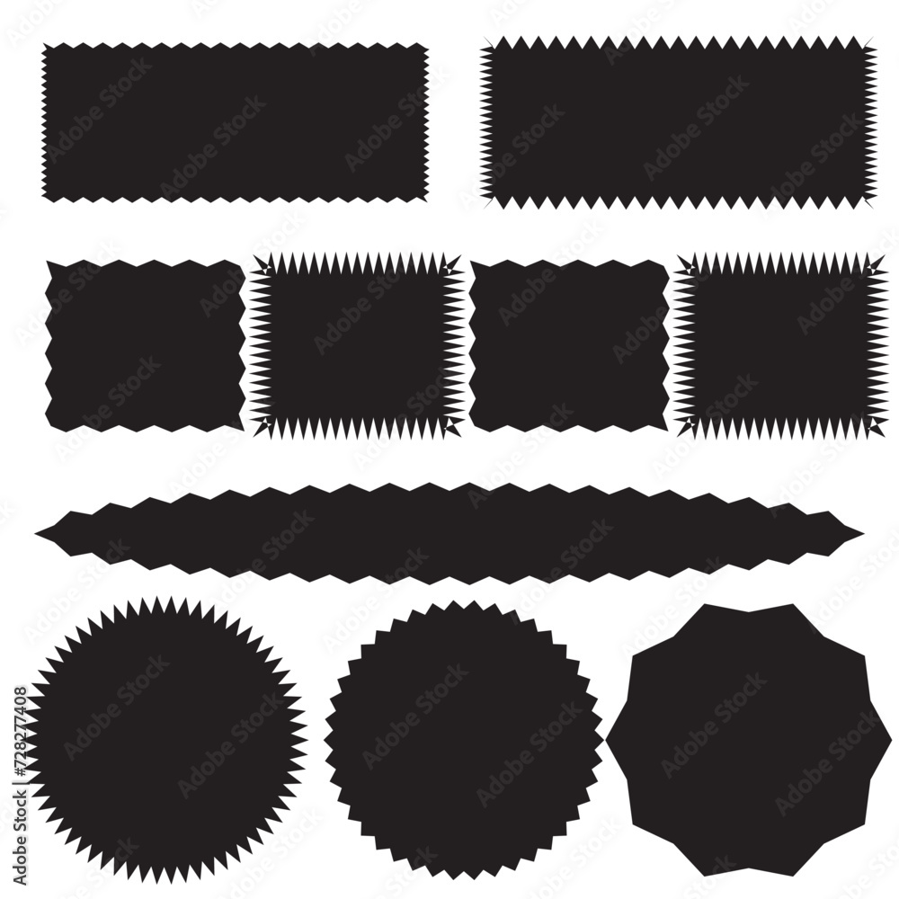 Aufkleber zig zag edge rectangle shape collection. jagged rectangular elements set. black graphic design eleme