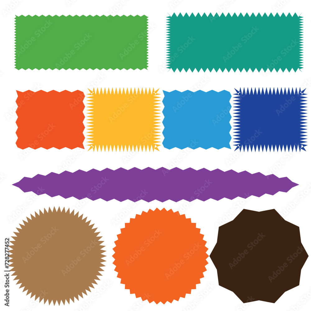 Aufkleber zig zag edge rectangle shape collection. jagged rectangular elements set. black graphic design eleme