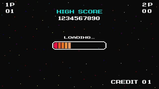 LOADING. start game. pixel art .8 bit game. retro game. for game assets.	