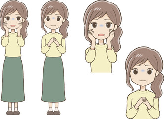 不安そうな表情のロングスカート女性