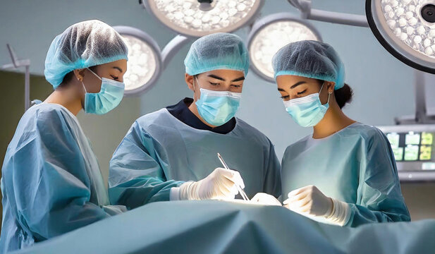 Medical Team Performing Surgical Operation in Operating Room
