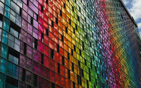 Colorful abstract background. Rainbow colors on the wall of the building