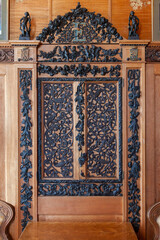 Antique wood decorative panel with wood carved floral design