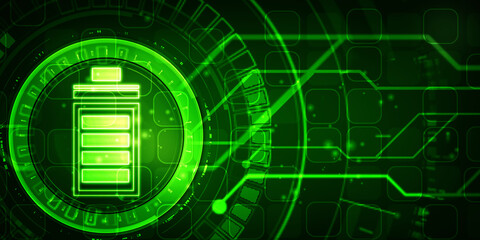 2d rendering Electrical energy and power supply source concept, accumulator battery with charging level indicator