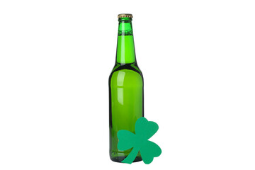 PNG, Green bottle and paper clover leaf, isolated on white background