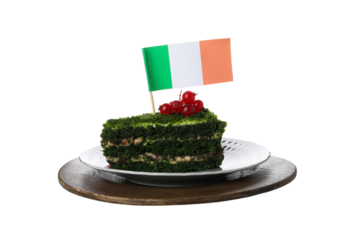 PNG, Piece of spinach cake on plate and Italy flag, isolated on white background