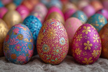 Fototapeta na wymiar Easter Eggstravaganza A Colorful Display of Decorated Eggs Generative AI