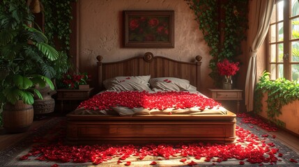 Rose Petals on Bed A Monthly Celebration of Love and Romance Generative AI