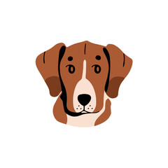 Happy hunting dog avatar. Cute puppy of shorthair breed. Amusing pup of hound. Funny doggy portrait, lovely terrier muzzle. Pet face, domestic canine animal. Flat isolated vector illustration on white