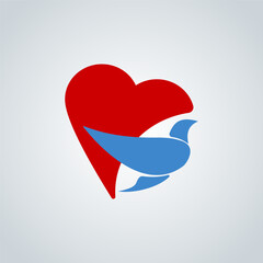 Love bird or heart and bird logo design. Vector, illustration. Minimalist logo design concept.