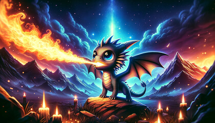Dragon's Brave Trial by Fire in the Night of the Mountains: Unleashing His Power in a Spectacular Display