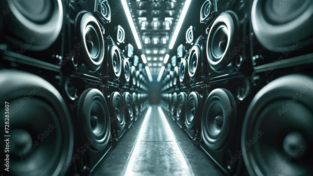 Poster rows of perfectly aligned speakers create a hypnotic tunnel effect almost as if leading one into ano