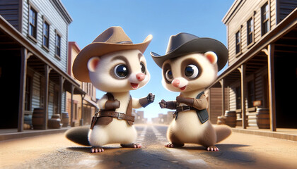 The Ferret Cowboys in Duel: A Fistfight on the Streets of the Wild West
