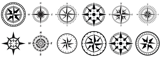 Compass icons. Set of vector compass icons. - obrazy, fototapety, plakaty