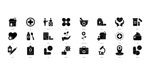 pharmachy icons set. Set of editable stroke icons.Vector set of pharmachy
