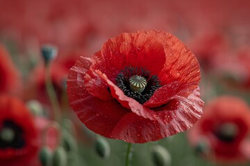 Red Poppies in Bloom A Stunning Sight for the Month of May Generative AI