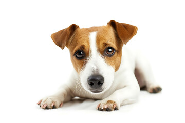 jack russell terrier breed dog isolated on white background - obrazy, fototapety, plakaty