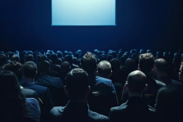 Engaged audience sitting in large auditorium attentively listening to speaker at business seminar or educational lecture scene captures professional conference workshop or university symposium