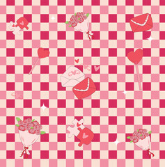 Valentine-themed checkered background with Valentine's elements