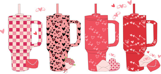 Retro Tumbler Cup Valentine's Day. Vector illustration