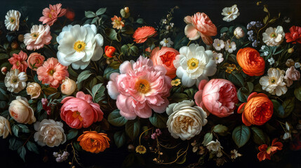Classic Dutch Still Life with Roses and Mixed Flowers - Suitable for Art Reproduction and Vintage Decor Themes