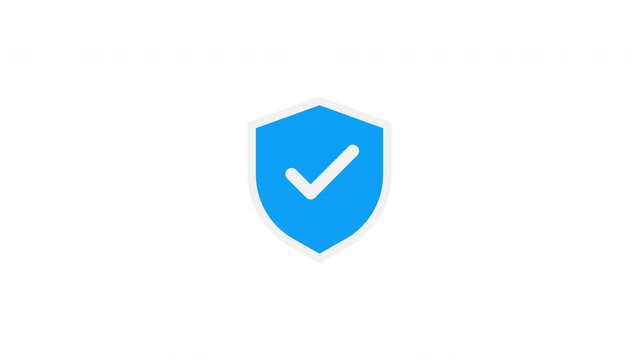 Blue security check Icon or Protection symbol. Check mark shield symbol. on white background. 4k Video