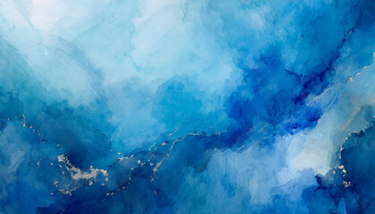 Night Sky Abstract: Moody Blue Watercolor Background with Cloudy Atmosphere and Subtle Light Effects