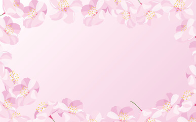Obraz na płótnie Canvas 背景やタイトルに使えるシンプルな満開の桜吹雪と花びらのコピースペースのあるピンクグラデーションの春フレーム