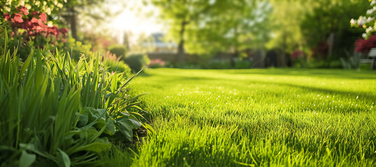 new backyard lawn in sunlight.
