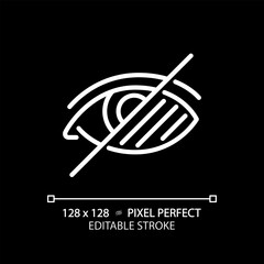 Vision loss white linear icon for dark theme. Visually impaired, blindness. Medical condition, special needs. Genetic disorder. Thin line illustration. Isolated symbol for night mode. Editable stroke
