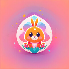 Cute Bunny. Flat Design. Logo. Mascot. Adorable. Graphic. Branding. Cartoon. Character. Minimalist. Rabbit. Icon. Simple. Creative. Whimsical. AI Generated.