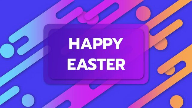 Colorful geometric shapes create a vibrant background in this image. With the text happy easter, it's ideal for an easter-themed design on websites or social media platforms