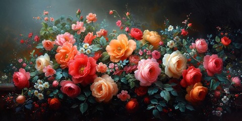 Obraz na płótnie Canvas Flower Power A Vibrant Bouquet of Roses and Peonies for a Springtime Celebration Generative AI