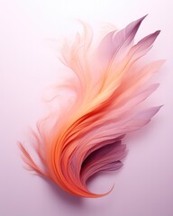 A pink and purple feather on a light pink background. Generative AI.