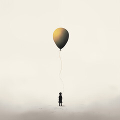 ballon, gelb, fliegen, person, hintergrund, weiß, minimalistisch, schlicht, vektor,...